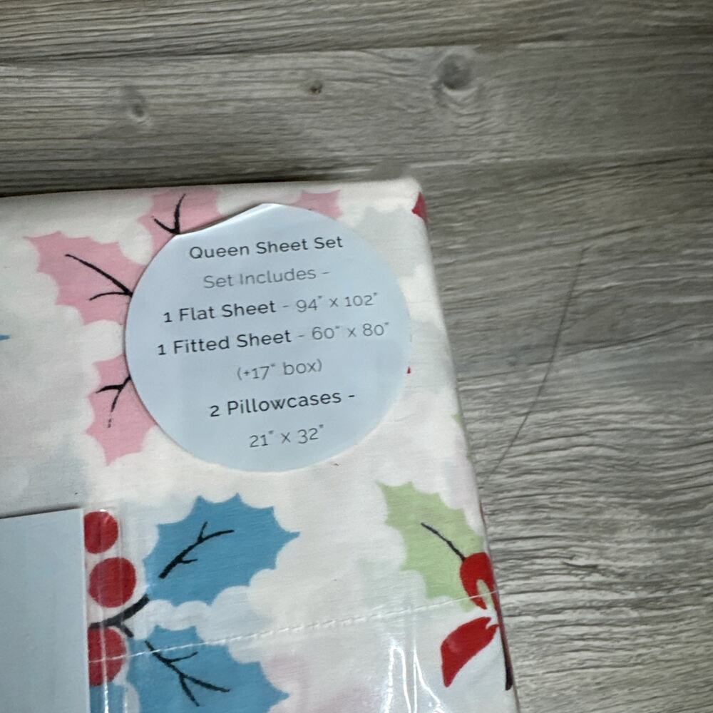NEW Cath Kidston London Christmas Holly Queen Sheet Set 4pc Holiday Cozy White - Picture 2 of 4